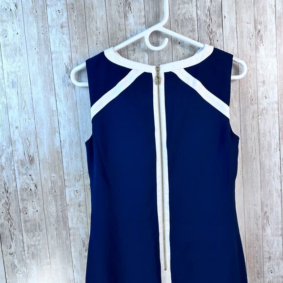 Ivanka Trump Sheath Dress Womens 2 Navy White Gold Sleeveless Studded Career - Picture 7 of 10